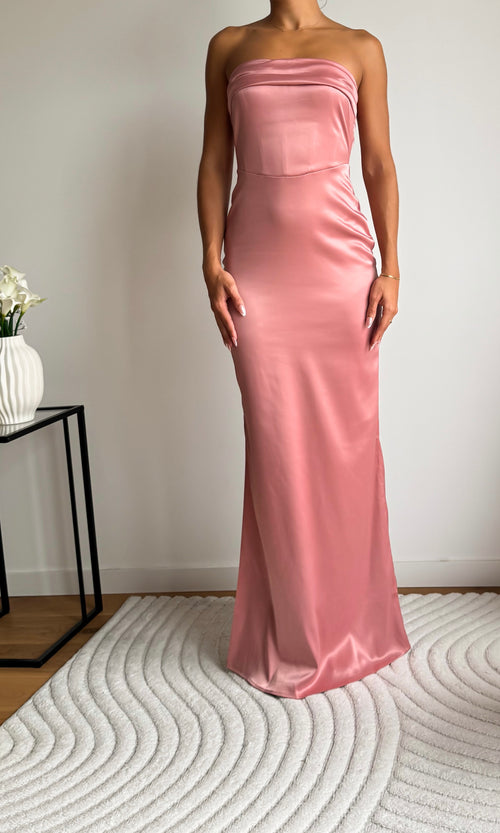Photo robe en satin bustier MIRA de face couleur vieux rose