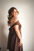 LARA - Robe col asymétrique évasée en satin