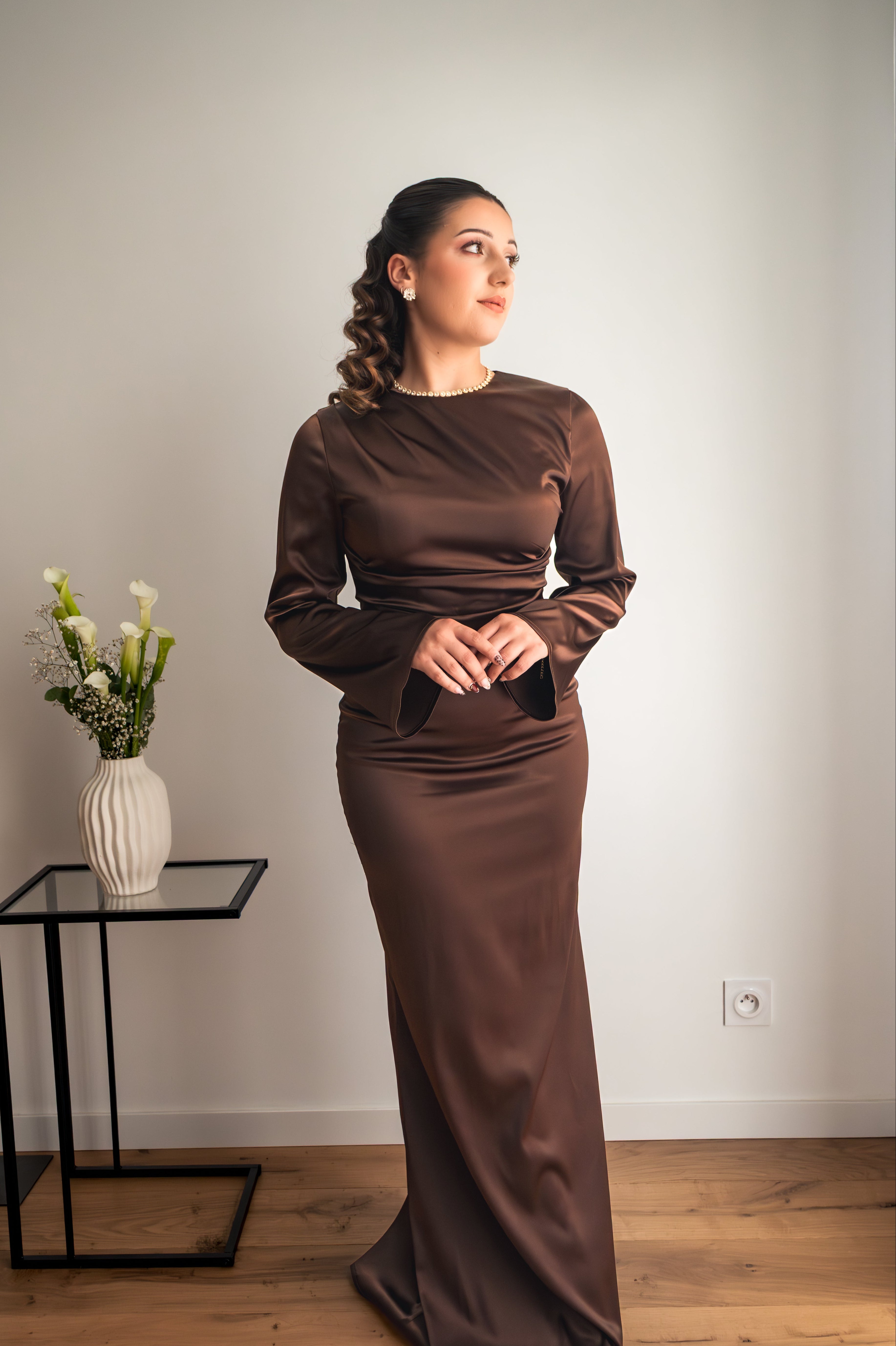 NAIA - Robe manche longue en satin